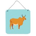 Micasa Zebu Indicine Cow Blue Check Wall or Door Hanging Prints6 x 6 in. MI627862